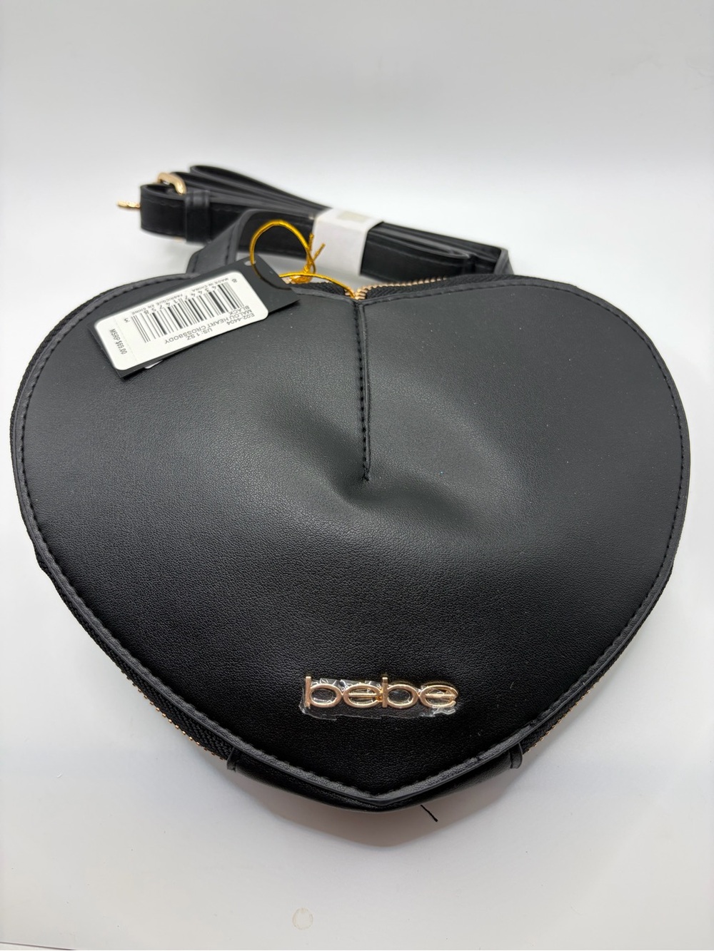 bebe Black Heart-Shaped Crossbody with Gold Logo